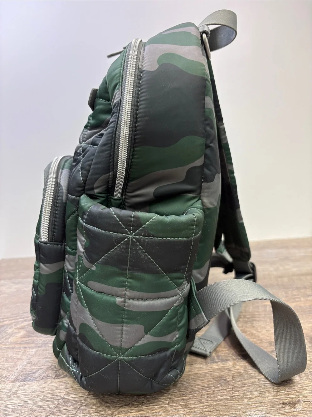 TWELVElittle Companion Backpack Diaper Bag Green Camo Quilted Changing Pad